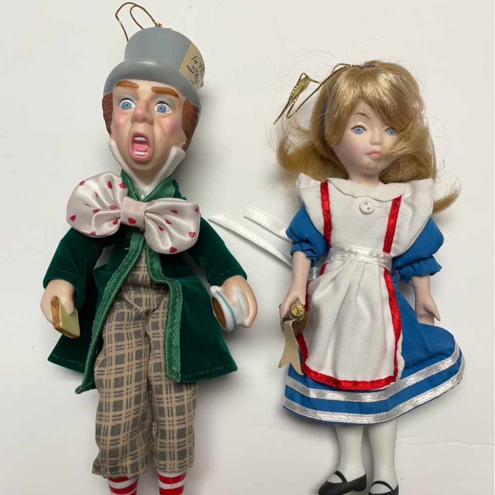 Kurt Adler 1989 Porcelain Ornaments - Alice in Wonderland & The Mad Hatter